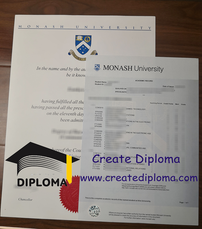 Monash University diploma and transcript