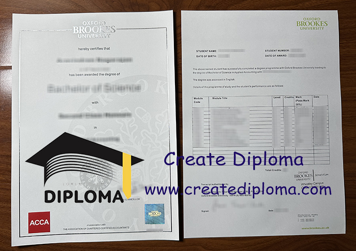 Oxford Brookes University diploma and transcript