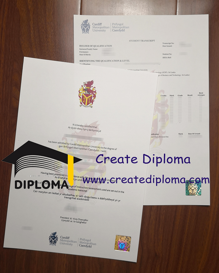 Cardiff Metropolitan University diploma and transcript