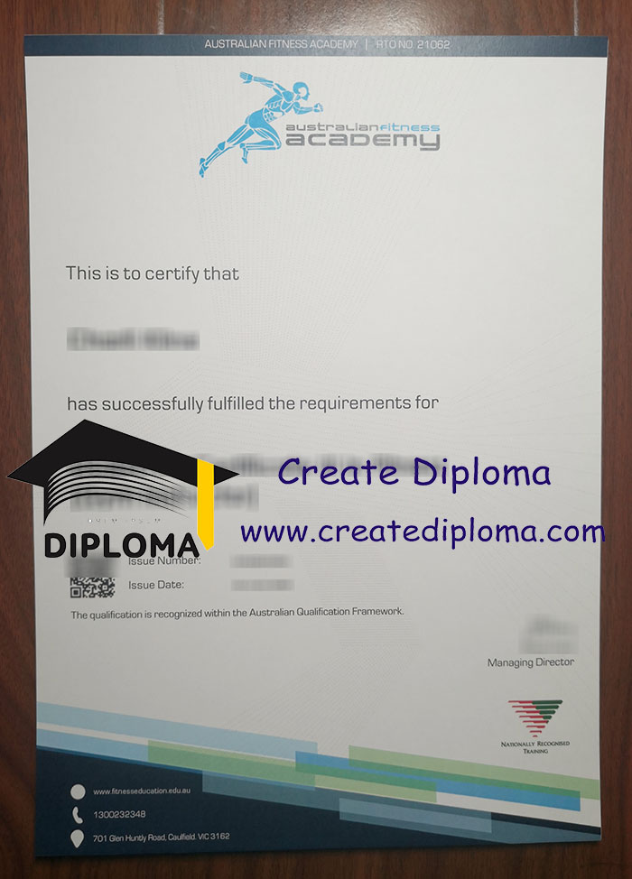 Australian Fitness Academy certificate