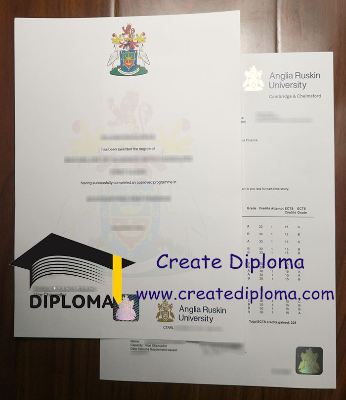 Anglia Ruskin University diploma and transcript