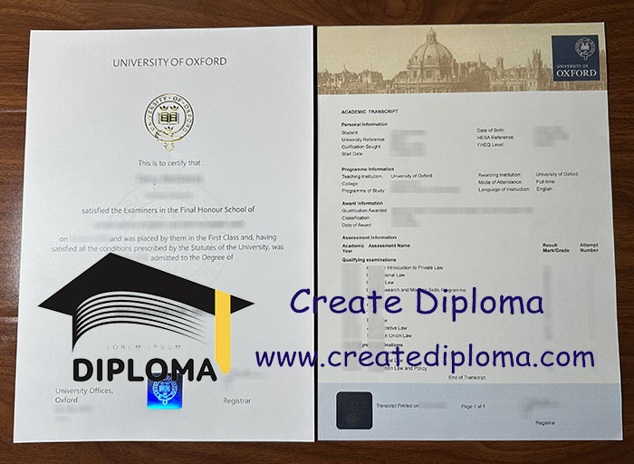 University of Oxford diploma and transcript