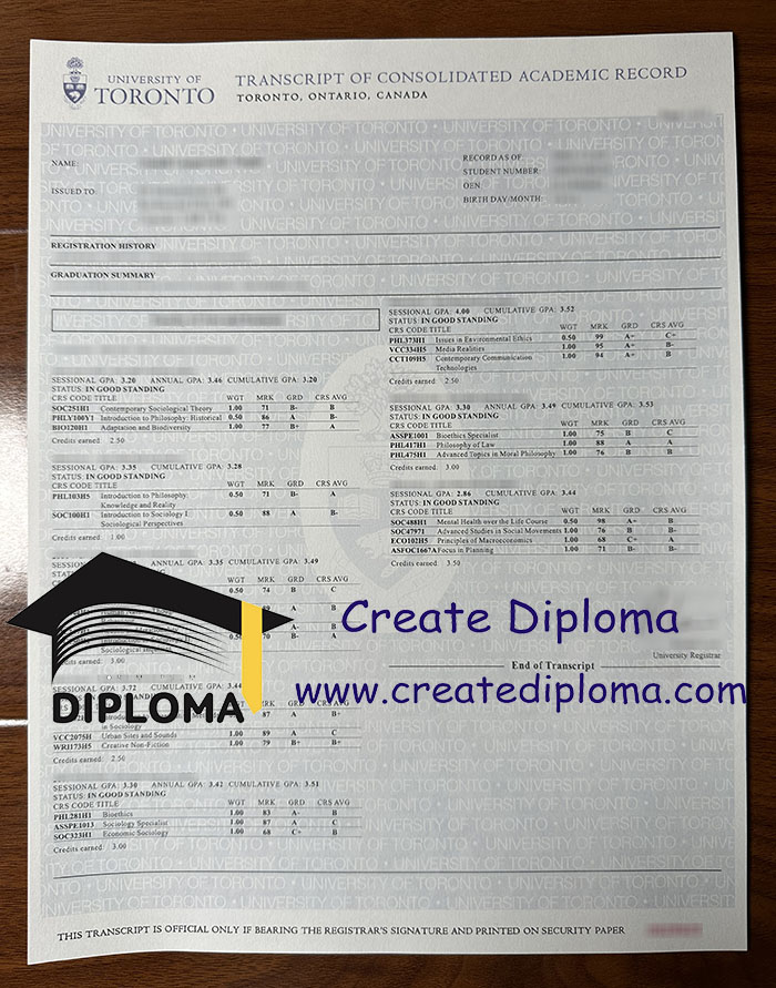 University of Toronto transcript