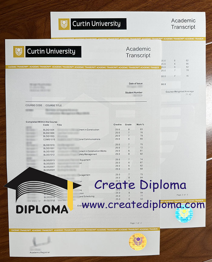 Curtin University transcript