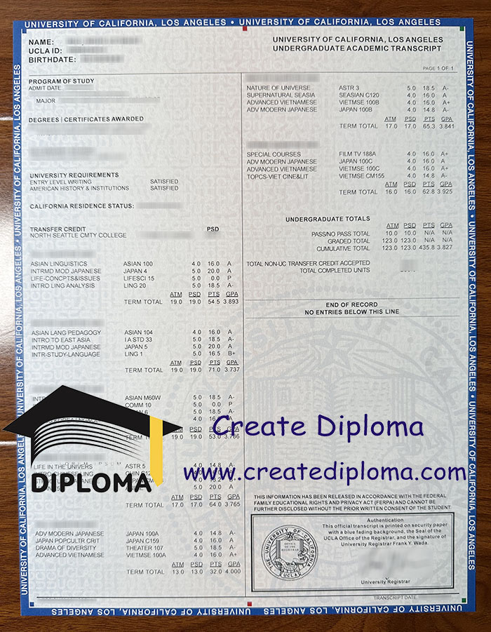 University of California, Los Angeles transcript