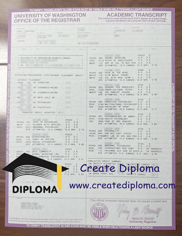 University of Washington transcript